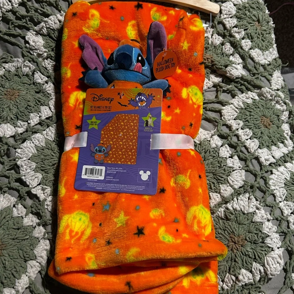 Disney Orange Dog Blanket with Stitch Design